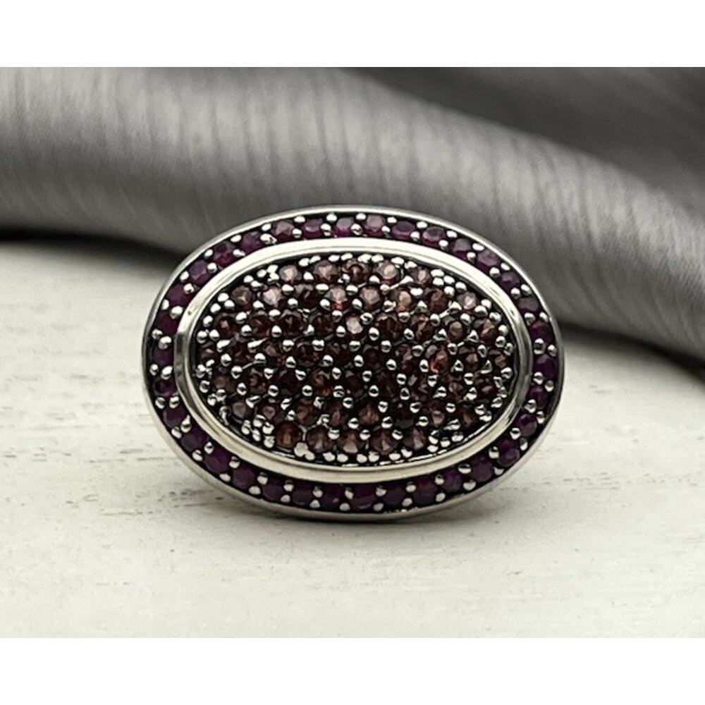 GSJ Sterling Silver Synthetic Ruby & Orange CZ Ring 12.05G / Sz 7